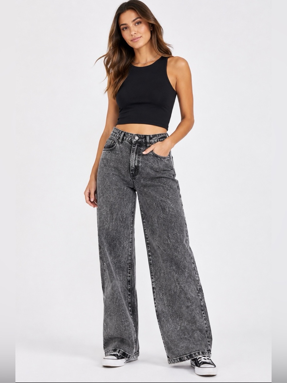 Disclosure Acid Wash Wide Leg Jeans Junior’s 9/29 Gray High Rise Denim Pants - Picture 3 of 6